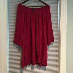 Torrid maroon blouse with lace 3/4 sleeve E-1